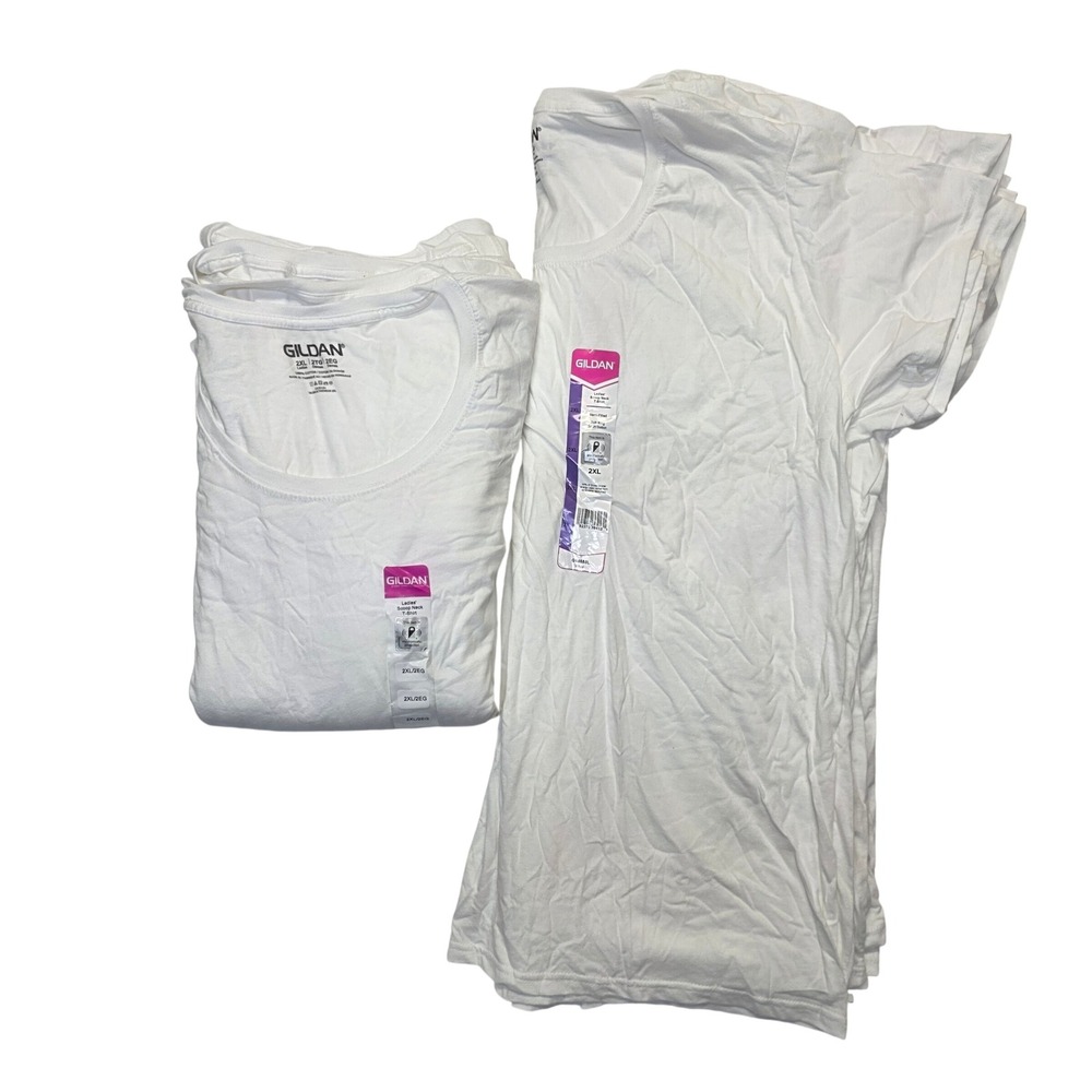 Gildan 10 Pack Womens 2XL White Scoop Neck Softstyle Cotton T-Shirts G64550L NEW